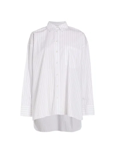 Anine Bing Women's Chrissy High-low Cotton Shirt In White And Taupe Stripe