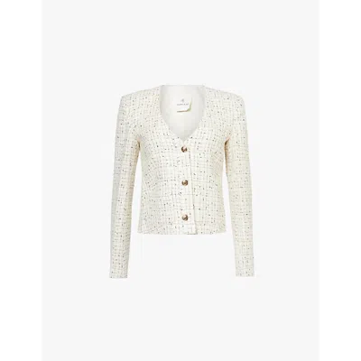 Anine Bing Womens Cream And Black Tweed Anitta V-neck Woven-blend Jacket