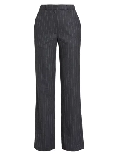 Anine Bing Pinstripe Drew Trousers In Grey Pinstripe