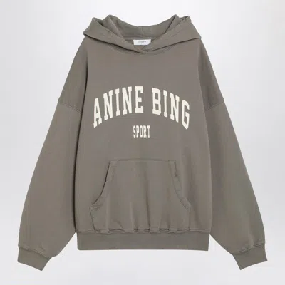 ANINE BING WOMEN'S DUSTY OLIVE HOODED SWEATSHIRT WITH LOGO PRINT