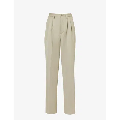 Anine Bing Womens Green Khaki Carrie Wide-leg High-rise Wool Trousers