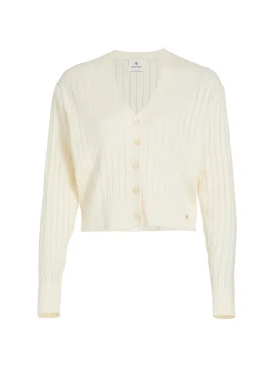 Anine Bing Hazel Ribbed-knit Cardigan In Ivory