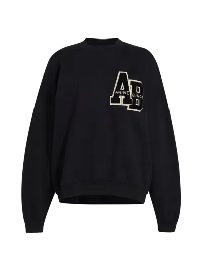 Anine Bing Miles Letterman Oversized Sweatshirt In Black