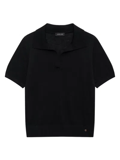 Anine Bing Women's Moni Johnny Collar Polo Sweater In Black