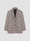 Anine Bing Quinn Check-pattern Single-breasted Blazer In Neutral