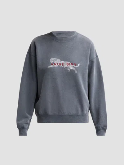 Anine Bing Women's Spencer Leopard French-terry Crewneck Sweatshirt In Gray