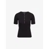 Anine Bing Ribbed Texture Round Neck Button Detailing Top In Black