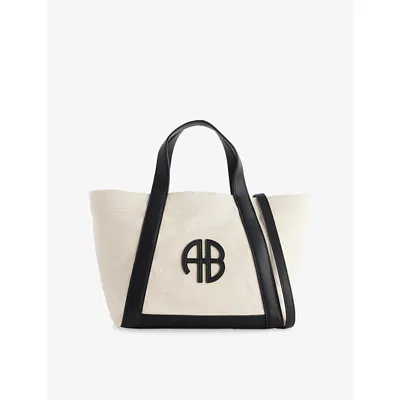 Anine Bing Womens Natural Canvas/ Black Cara Small Canvas Tote Bag