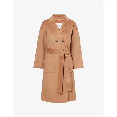 Anine Bing Womens Camel Dylan Belted Wool And Cashmere Coat In Brown