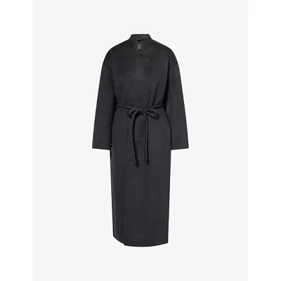 Anine Bing Womens Hunter Belted Wool And Cashmere-blend Coat Dark Heather Grey In Black