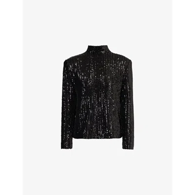 ANINE BING WOMENS BLACK JOSEPHINE HIGH-NECK LONG-SLEEVE SEQUINNED TOP XS