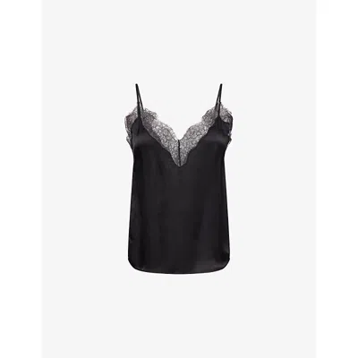 Anine Bing Womens Black Mael Lace-trim Silk-blend Camisole Top