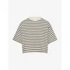 Anine Bing Womens Blk Stripe French Terry Myers Cropped Cotton-blend T-shirt In Neutral