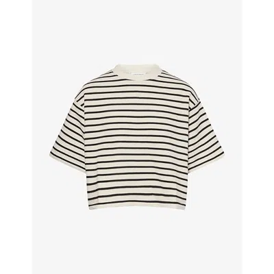 ANINE BING WOMENS BLK STRIPE FRENCH TERRY MYERS CROPPED COTTON-BLEND T-SHIRT XS
