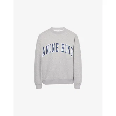 Anine Bing Womens Medium Heather Grey Spencer Brand-print Cotton-blend Sweatshirt Xs