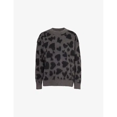 Anine Bing Womens  Sydney Heart-pattern Long-sleeve Alpaca-blend Knitted Jumper In Black/grey