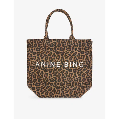 Anine Bing Womens Black And Brown Leopard Leo Canvas Tote Bag