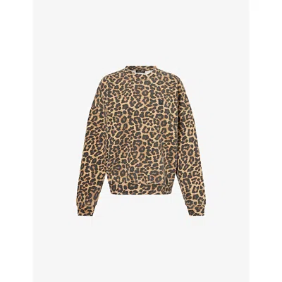 Anine Bing Womens Black And Brown Miles Leopard-pattern Cotton-fleece Sweatshirt