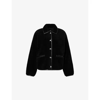 Anine Bing Womens Black Camden Collared Fleece Jacket