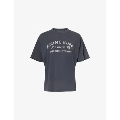 Anine Bing Womens Black Melrose Logo-print Cotton T-shirt