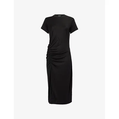 Anine Bing Womens Black Vida Ruched Stretch-jersey Midi Dress Xs