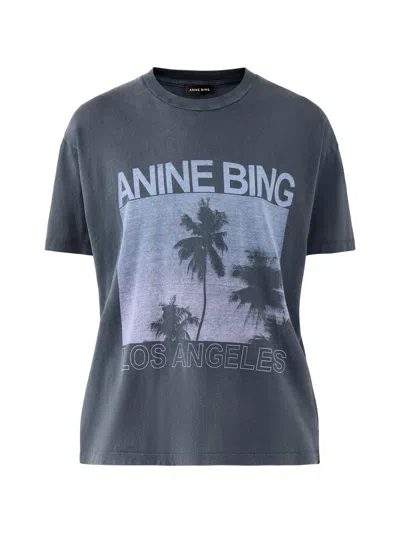 Anine Bing Womens Cade Palms Graphic T-shirt Black In Gray