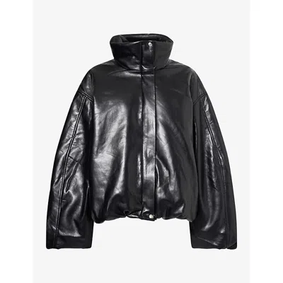 Anine Bing Womens Cyrus Boxy-fit Leather-blend Jacket Black Xs