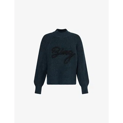 Anine Bing Womens Dark Teal Kendrick Raglan-sleeves Wool-blend Jumper In Blue