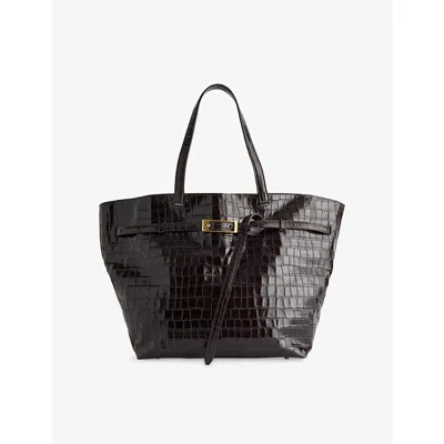 Anine Bing Womens Elly Buckle-embellished Croc-embossed Leather Tote Bag Dark Brown