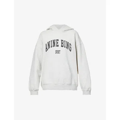 ANINE BING WOMENS GREY MELANGE HARVEY LOGO-PRINT COTTON-JERSEY HOODY,49901406