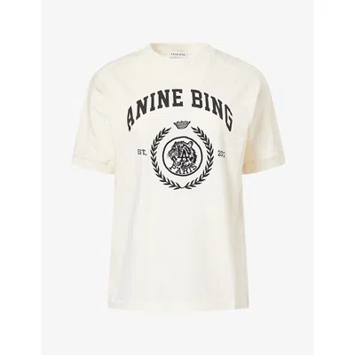 Anine Bing Womens Jaylin Crest-embroidered Cotton T-shirt Ecru In White