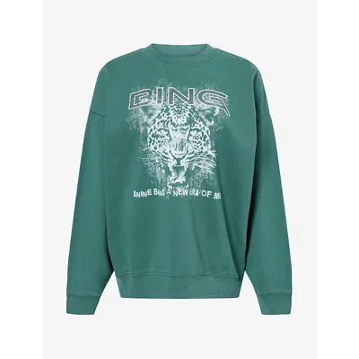 Anine Bing Womens Miles Relaxed-fit Cotton-jersey Sweatshirt Green