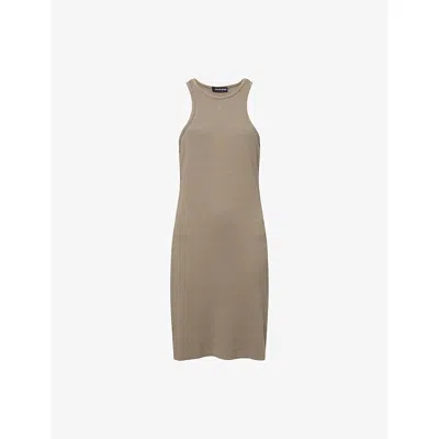 Anine Bing Womens Military Green Cole Logo-embroidered Rib-knit Dress In Brown