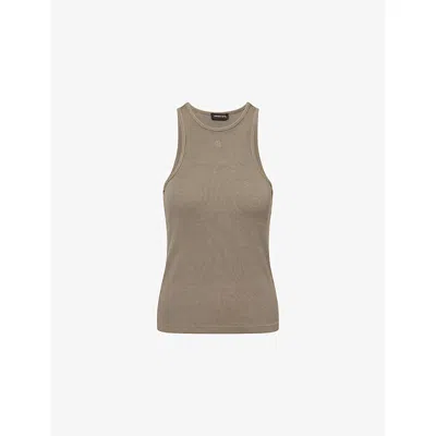 Anine Bing Womens Military Green Cole Logo-embroidered Rib-knit Tank Top In Gray