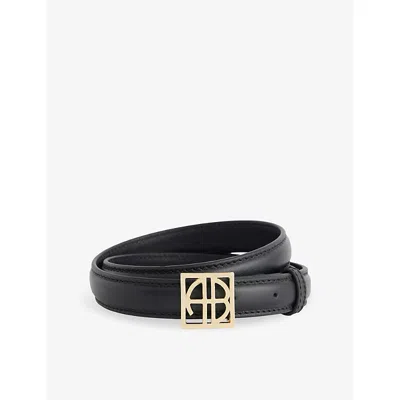 Anine Bing Womens Black Monogram Adustable Leather Belt Xs