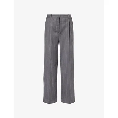 Anine Bing Womens Multi Trent Pinstripe Wool Trousers In Gray