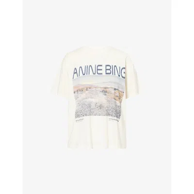 Anine Bing Womens Off White Wildflower Logo-print Cotton T-shirt
