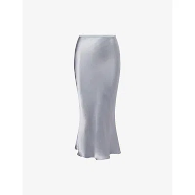 Anine Bing Womens Pastel Blue Bar Slim-fit Silk Midi Skirt