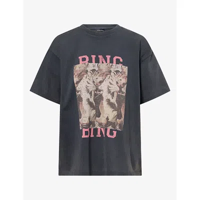 Anine Bing Womens Relaxed-fit Logo-print Cotton T-shirt Black In Blue