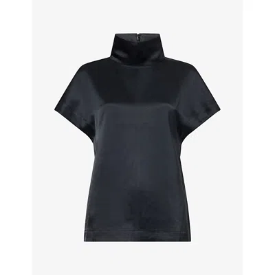Anine Bing Womens Samson High-neck Satin Top Black