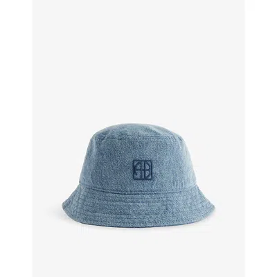 Anine Bing Womens Shadow Blue Nicks Monogram-embroidery Denim Bucket Hat