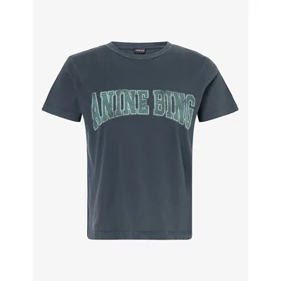 Anine Bing Womens Shelley Logo-print Cotton T-shirt Black Xs In Grey