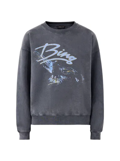 Anine Bing Womens Spencer Eagle Sweatshirt Black In Blue