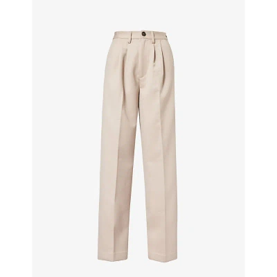 Anine Bing Womens Taupe Carrie Straight-leg Mid-rise Wool Trousers