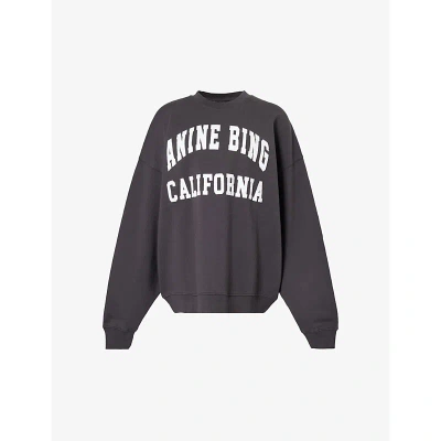 Anine Bing Womens Vintage Black Miles Branded-print Organic Cotton-jersey Sweatshirt