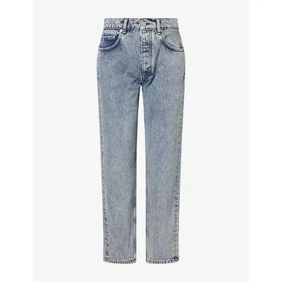 Anine Bing Womens Washed Blue Kate High-rise Straight-leg Denim Jeans