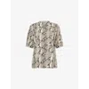 Anine Bing Womens Washed Python Avi Python-print Cotton T-shirt In White