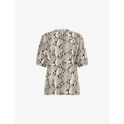 Anine Bing Womens Washed Python Avi Python-print Cotton T-shirt In White