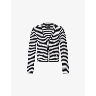 Anine Bing Gwen Cardigan In Black And Ivory Stripe In White