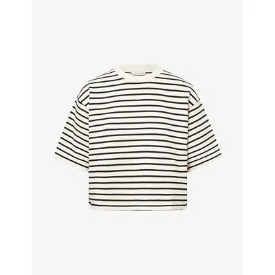 Anine Bing Womens Blk Stripe French Terry Myers Cropped Cotton-blend T-shirt Xs In Neutral